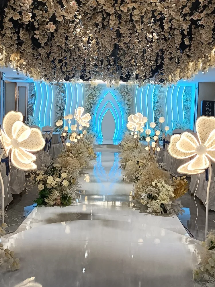 New wedding props luminous peony lighting background road lead LED light strip road lead welcome area window layout