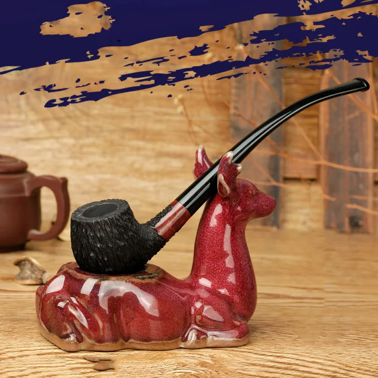 1pc Handmade Briarwood Tobacco Pipe Straight Handle Judge Smoke Pipe Standard Decorative Ring 3mm Pipe Channel