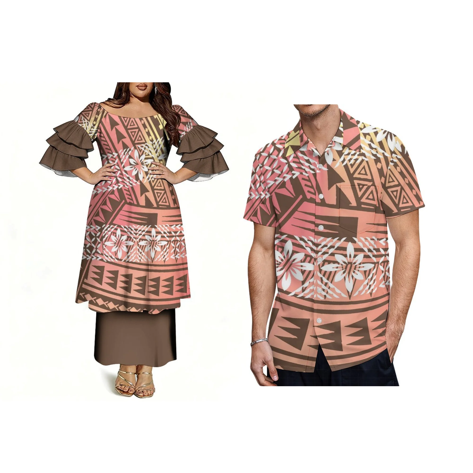 Wholesale Customized off the Shoulder Dress Fashion Three Layer Sleeve Prom Samoa Puletasi Dress Two Piece Outfits