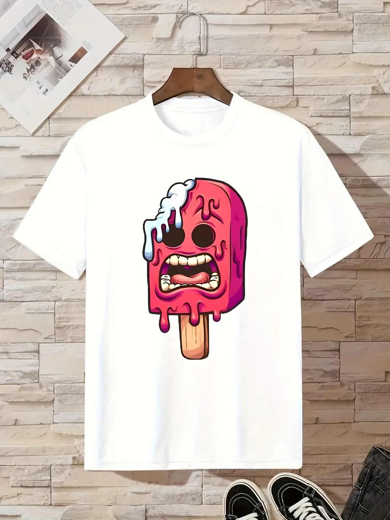 Children's Short-Sleeved T-Shirt Funny Melted Ice Cream Print Versatile Simple Style for Daily Wear And Outings
