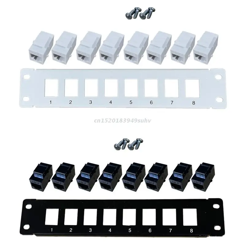 8-port 6 blindado painel de remendo rj45 rede 10g pronto metal habitação cor-codificado rotulagem para fiação t568a e t568b