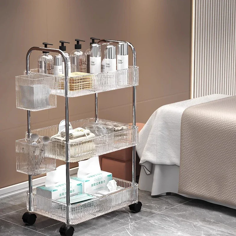 Safe Minimalist Professional Transparent Iron Cart Auxiliary Beauty Furniture Trolley Barber Tool Trolly