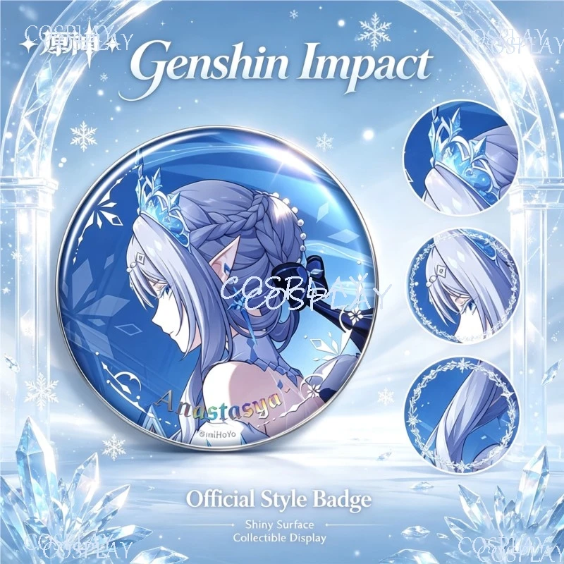 Genshin Impact Tsaritsa Anastasya Snezhnaya Button Badge, 58mm Tinplate Brooch Pin, Anime Game Collectible Merch Gift Comic con