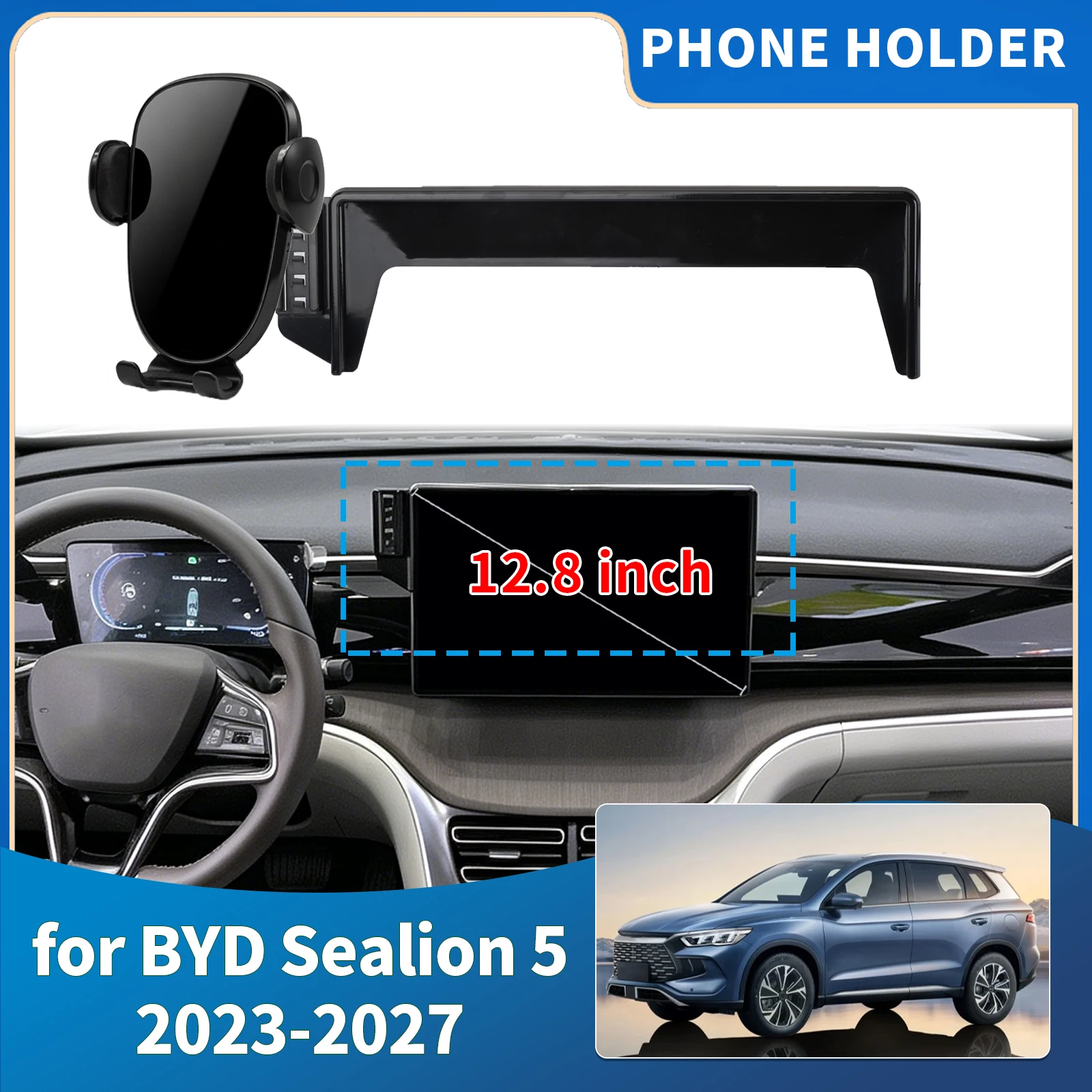 Suporte de Telefone Integrado para Tela de 12.8 Polegadas para BYD Sealion 5 DM-i 2023-2025 2026 2027 LHD - Acessórios Automotivos