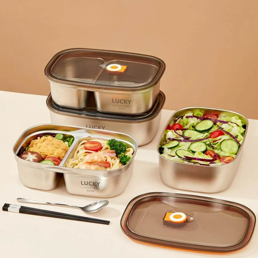 Portable 304 Stainless Steel Bento Lunch Box Microwave Heatable Large Capacity Leak-proof Food Container For Students Adult view 2