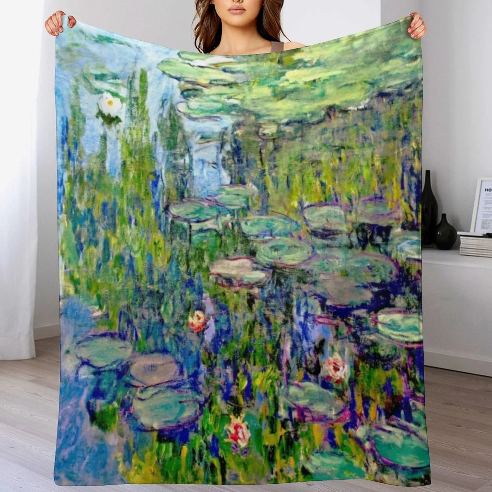 Claude Monet Blue Water Lilies - Les Nymph??as Bleus Throw Blanket Hair warm for winter Blankets