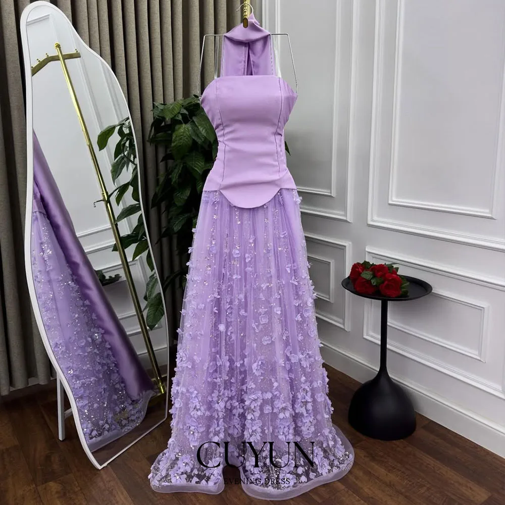 فساتين CUYUN أرجوانية فاخرة طويلة للحفلات الراقصة بدون حمالات من الدانتيل مخصصة للمناسبات الرسمية في دبي السعودية للنساء #1