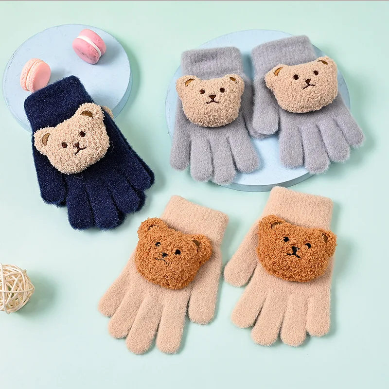

New Cute Cartoon Bear Kids Gloves Winter Thermal Mittens for Toddler Warm Kawaii Animal Outdoor Playing Gloves (1-8 Years)