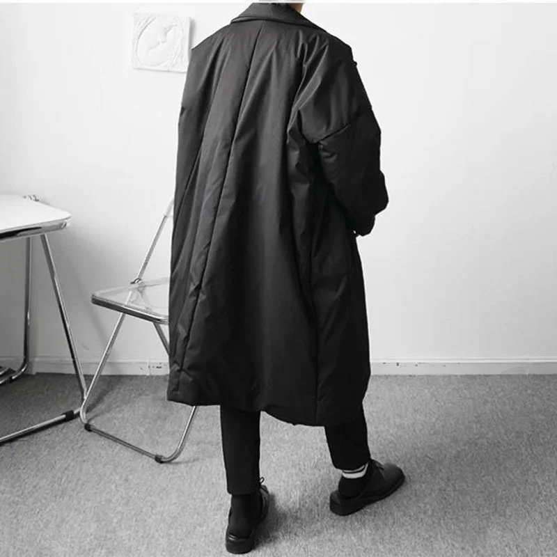 Single Menswear Breasted Oversized Quilted Jackets Fashion Winter Simple Solid Color Cotton Clothing New Loose Notched Coat