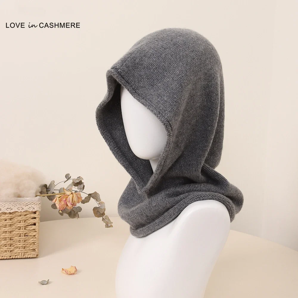 

New Autumn and Winter Warm Solid Color Knitted Curling Pure Cashmere Neck Hat for Men and Women