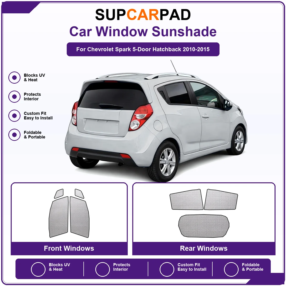 For Chevrolet Spark 5-Door Hatchback 2010-2015 Pre‑Cut Auto Window Sunshade Anti‑UV Car Sun Visor Protector