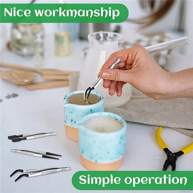 A45M-3 Pieces Tweezers With Rubber Tips Tweezers PVC Coated Tweezers Set, Rubber Straight And Flat Tip Tweezers