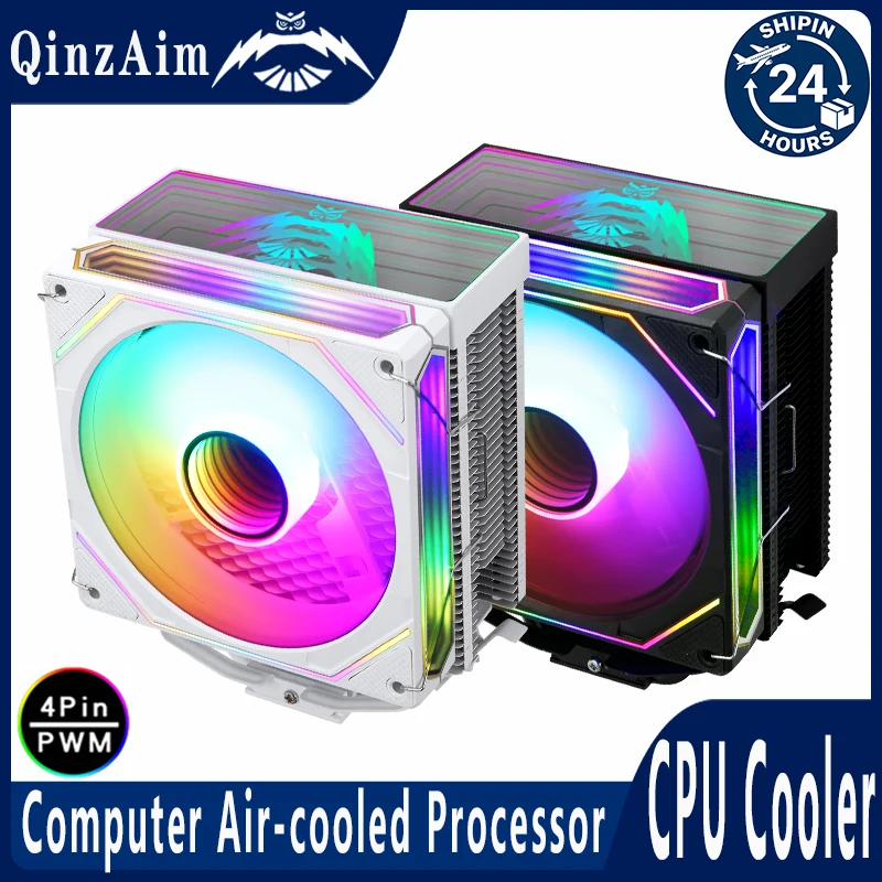 

QiuzAim Cpu Cooler Argb Fan Infinite Mirror 120mm Air-cooled Processor 4/6 Heat Pipe install LGA2011 x99 1200 1700 1851 AM4 AM5
