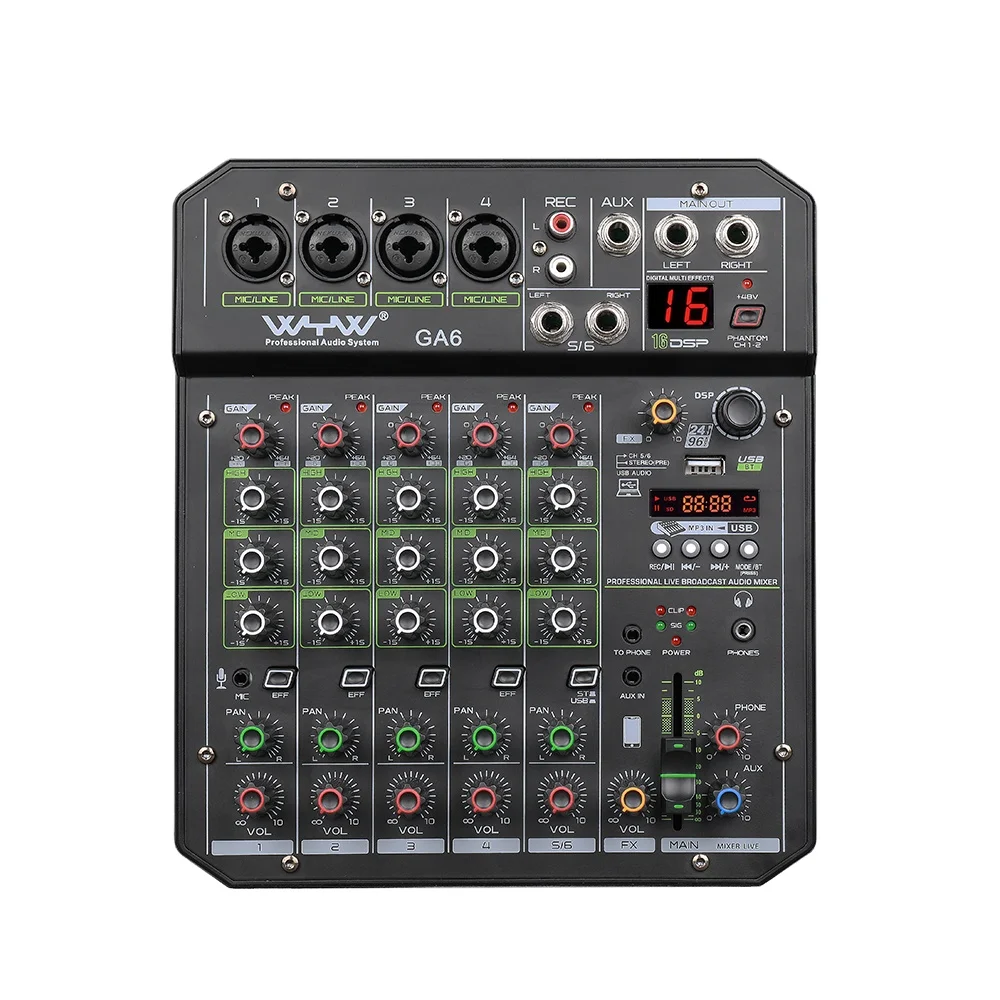 Professional 6 Channels Pc Audio Interface Mixer With Wireless Connection Recording