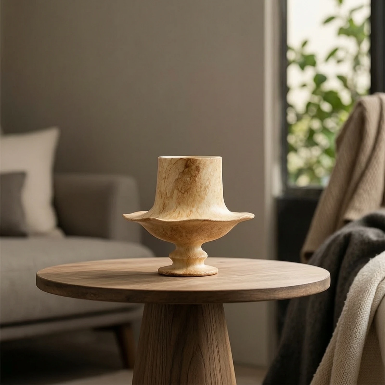 Vase with Pedestal Base Artistic Resin Vase Vessel Decorative Compact for Decorators, Tabletop, Shelf