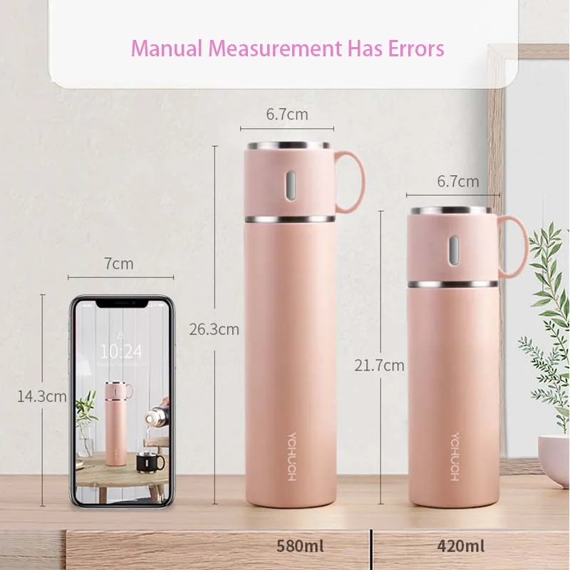 316 Stainless Steel Thermos Bottle with Handle Lid Portable Leak Proof Water Flask for Camping Travel School Office Daily Use