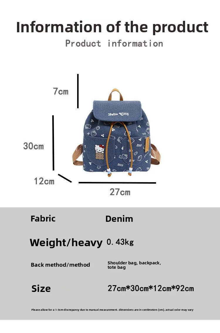Hello Kitty sacs à dos Niche Denim sac à dos grande capacité mode polyvalent étudiant banlieue sac à dos Mochilas pour femmes filles