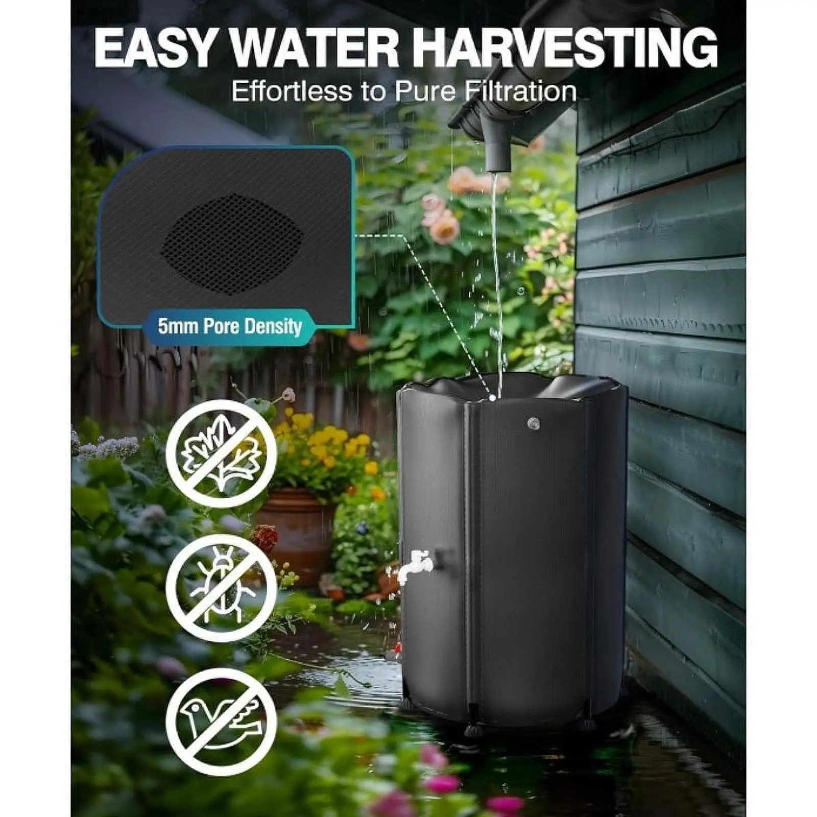 Collapsible Rain Barrel, Portable Rain Collection System, 53 Gallon Water Rain