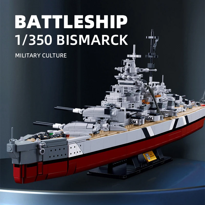 Military WW2 KMS Bismarck Battleship Large Boat Cruiser Model Weapon Building Blocks MOC Warship Set Toys for Children Gifts