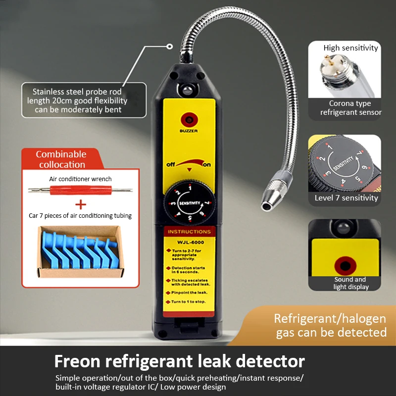 WJL-6000 Freon Leak Tester Refrigerant Gas HVAC Air Conditioner Freon Halogen Gas Leak Detector with Probe Diagnostic Tool