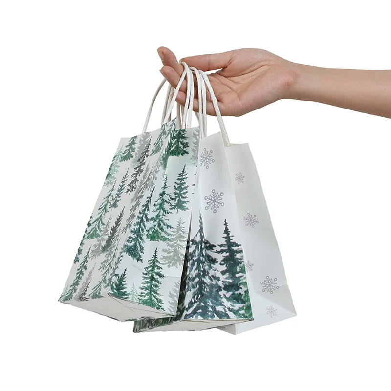 6/12/18 stücke Weihnachten Geschenk Taschen Elch Wald Weihnachten Baum Kraft Papier Süßigkeiten Geschenk Verpackung Tasche mit griff Neue Jahr Party Decor Versorgung – Detail 8
