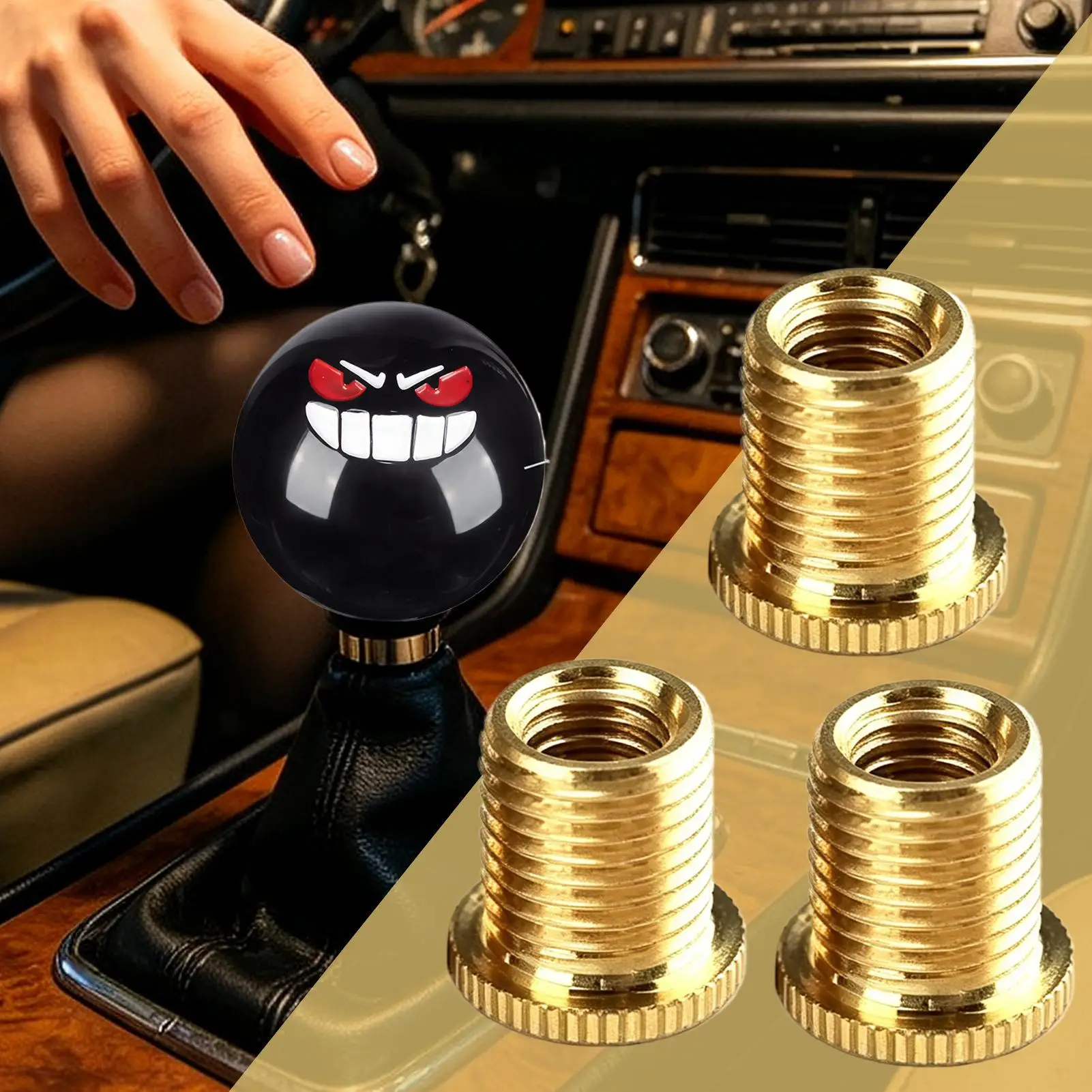 Manual Car Shift Knobs with 3 Adapters Ghost Face Round Ball Gear Shift Knob Car Shifter Lever Handle Car Styling Accessories