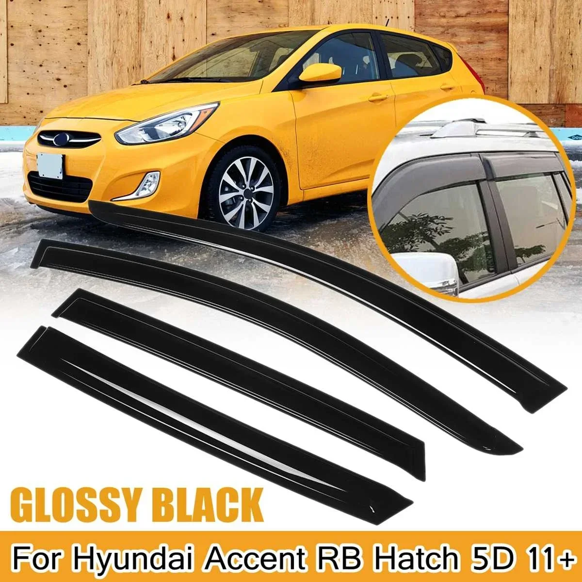 4PCS Car Window Wind Sun Rain Visor Deflectors For Hyundai Accent RB Hatch 5D 2011+ Sun Rain Guards Window Visor Weather Shield