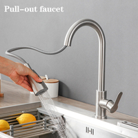 Hot And Cold 360° Swivel Pull Out Kitchen Faucet Stainless Steel Mixer Tap Deck Mounted Stream Sprayer for Sink Brushed Nickel
