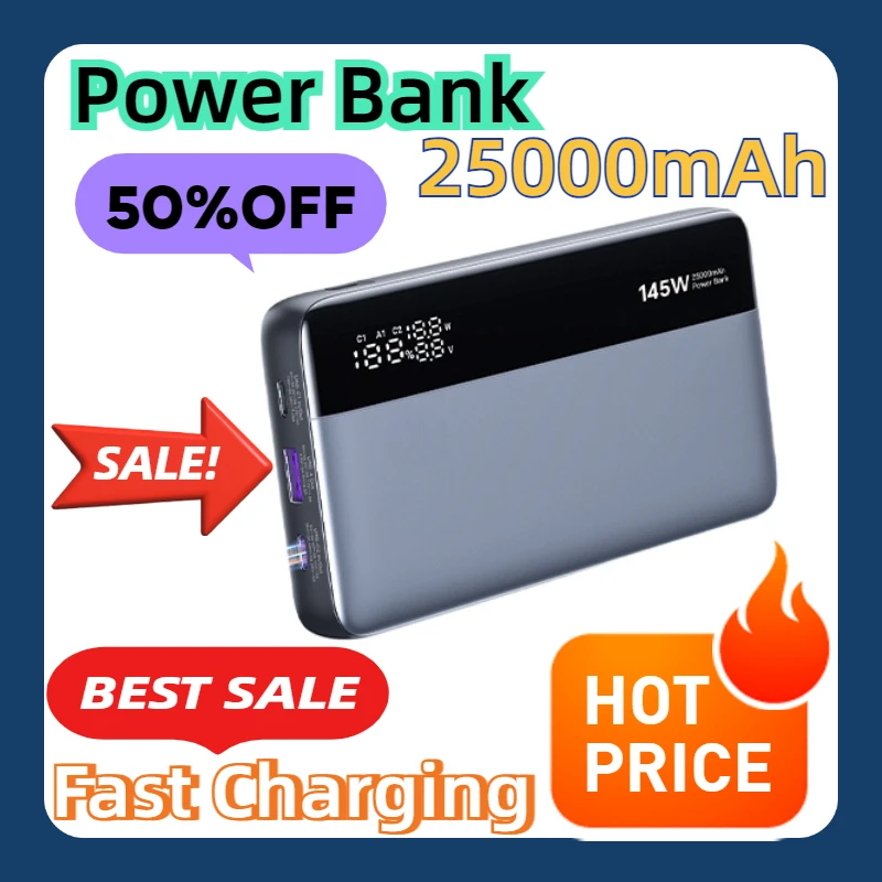 

For IPhone 15 14 13 and More Pro Power Bank 145W 25000mAh PD Fast Charging Portable with External Battery