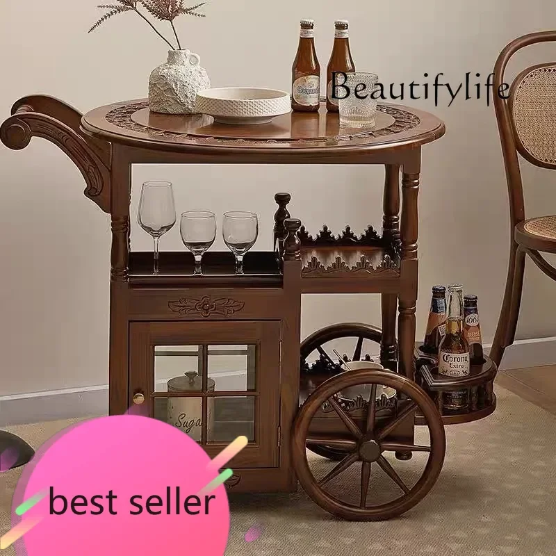 

NEW TT French medieval style movable small side table American cart coffee table folding tea table dining car household