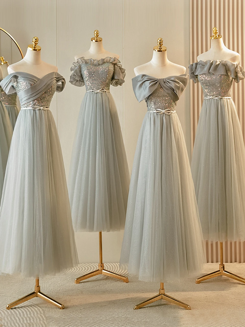 

Элегантное 4-слойное серо-зеленое платье подружки невесты, женское праздничное платье для сестер с блестками, трапециевидное платье для свадебной вечеринки, платье для гостей