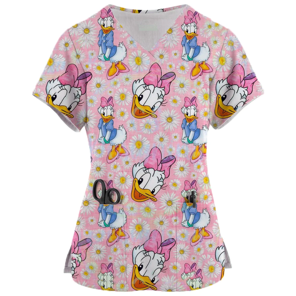 Disney Mickey Stitch Print ​medical uniforms women Nurse Accessories Clinical Uniform Dentist work blouse vet spa Scrub Tops ﻿