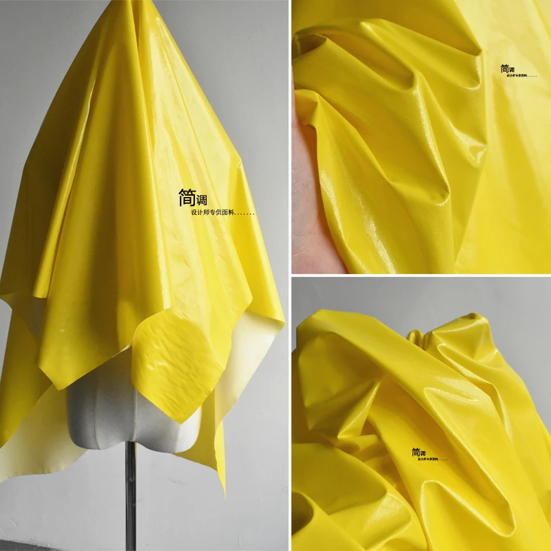 

Stretch PU Leather Print Knitted Fabric Bright Yellow Waterproof Soft Skinny Leather Short Skirt Designer Clothing Fabrics