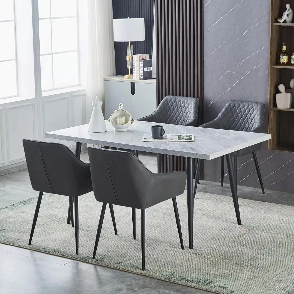 Dining Chairs Grey Faux Leather Kitchen Chairs Set of 4 with Arms Modern Upholstered Chairs for Living Room