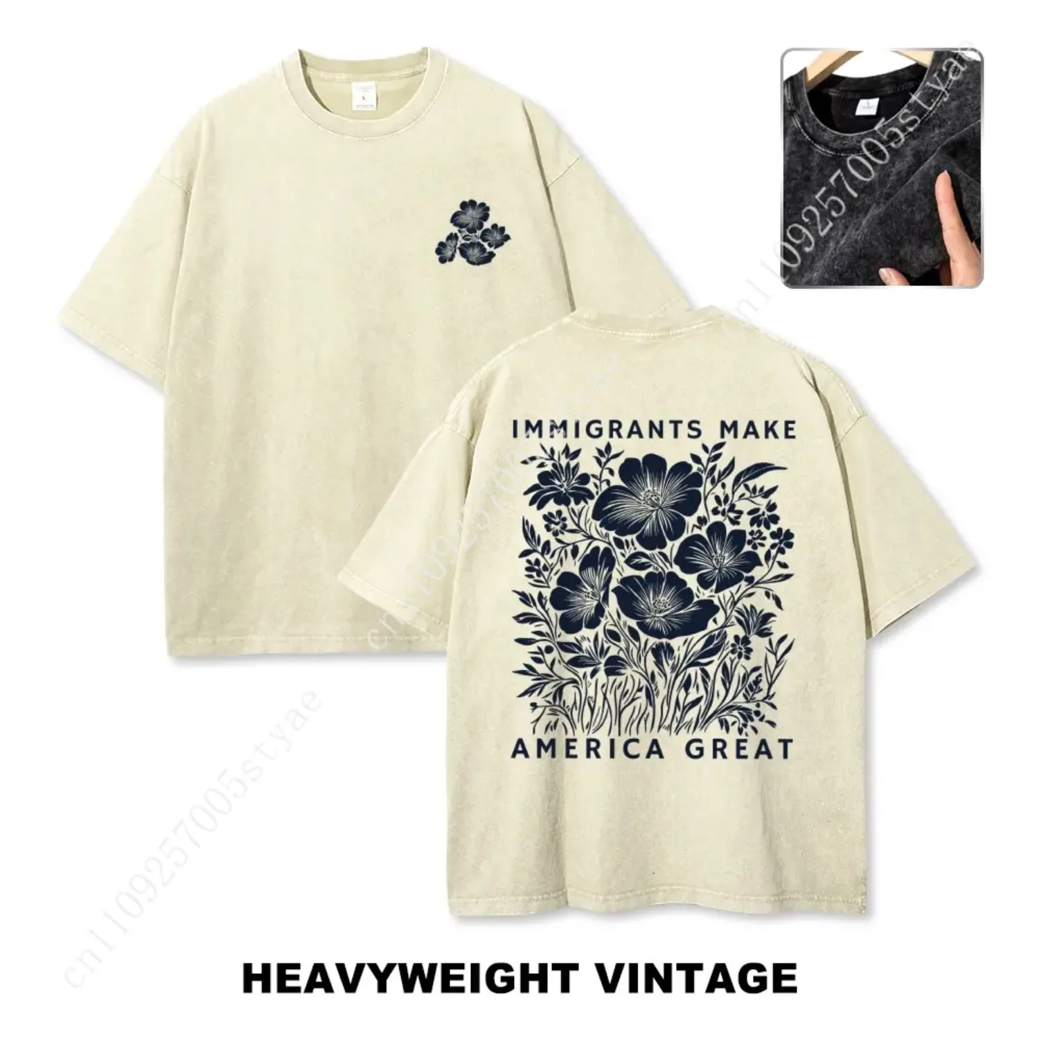 Immigrants Make America Great Anti ice Shirt S~5XL Oversize Unisex Washed T-Shirt for Women and Men's Unisex Fit Batik Cotton Ov