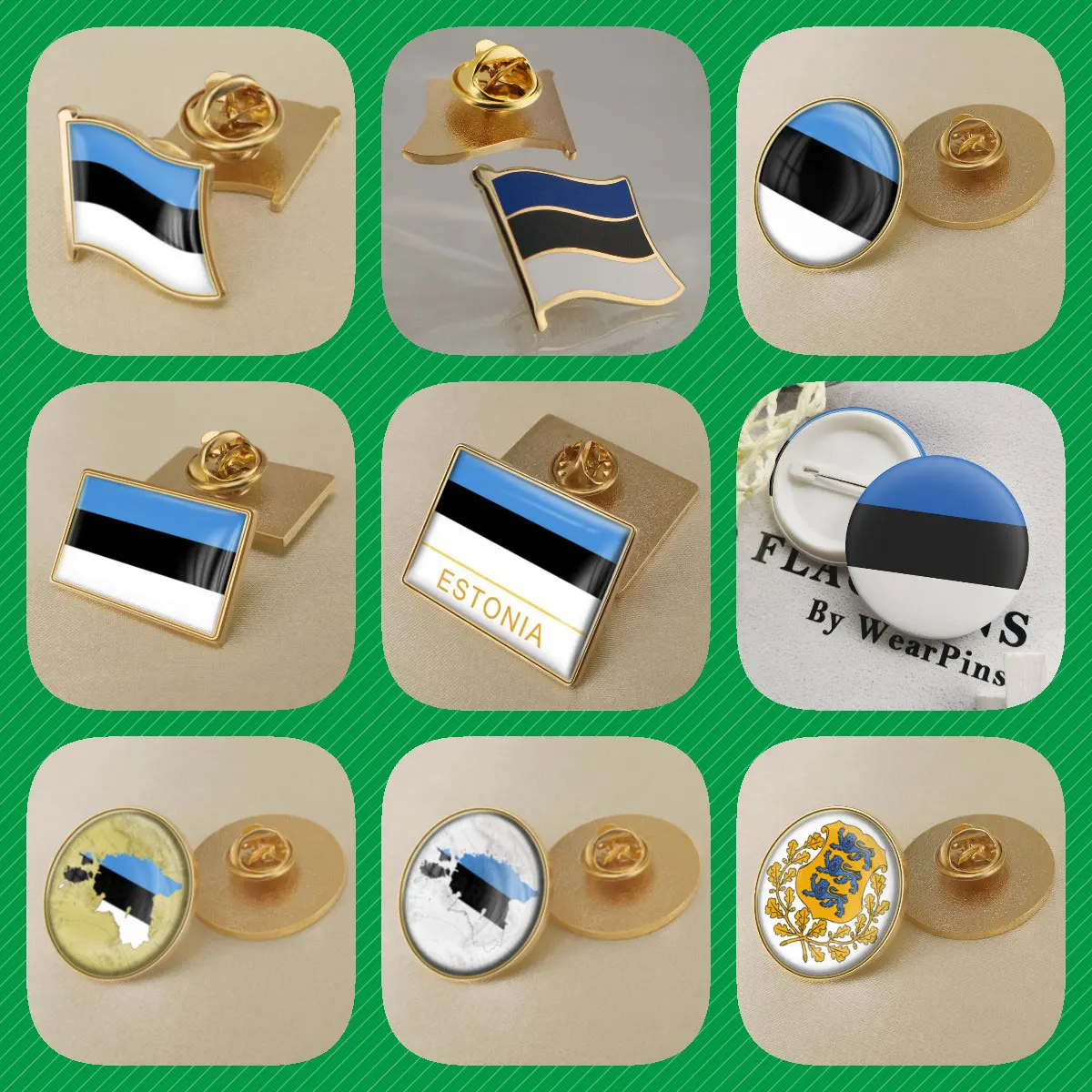 Estonia Estonian Map Flag National Emblem National Flower Brooches Badges Lapel Pins