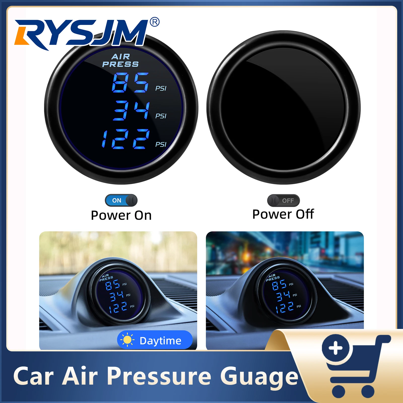 

52mm Car Air Pressure Guage Dual Triple Display 0-220PSI LED Air Ride Suspension Display Meter With 1/8NPT Sensor For Car Truck