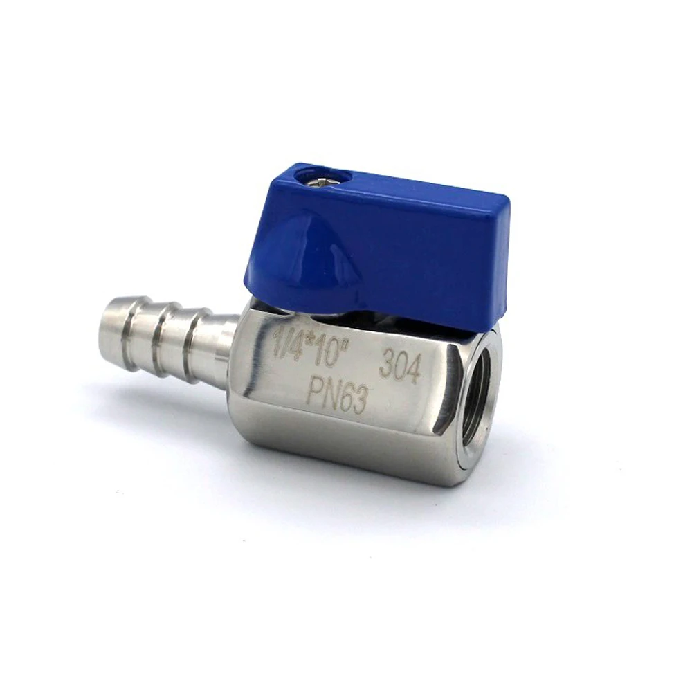 304 Stainless Steel 1/8 1/4 3/8 1/2 BSP x 7/8/10/12mm Hose Barb Mini Sanitary Ball Valve Homemade Pipe Fittings With Blue Hanlde