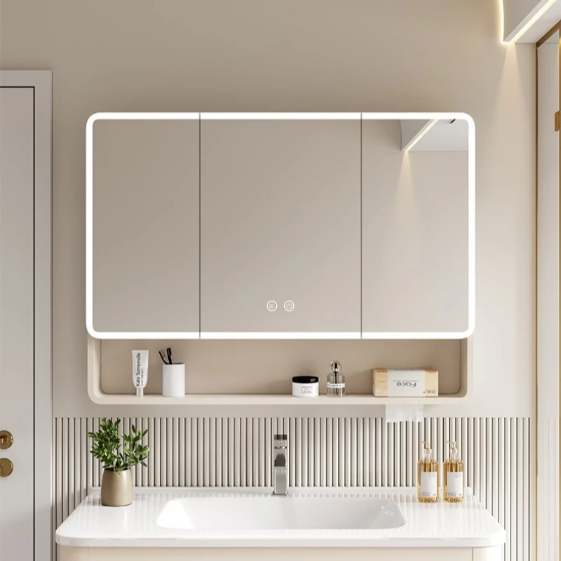 Space heightened arc bathroom mirror cabinet toilet wall mounted smart beauty Bathroom cabinet storage rack storage furniture