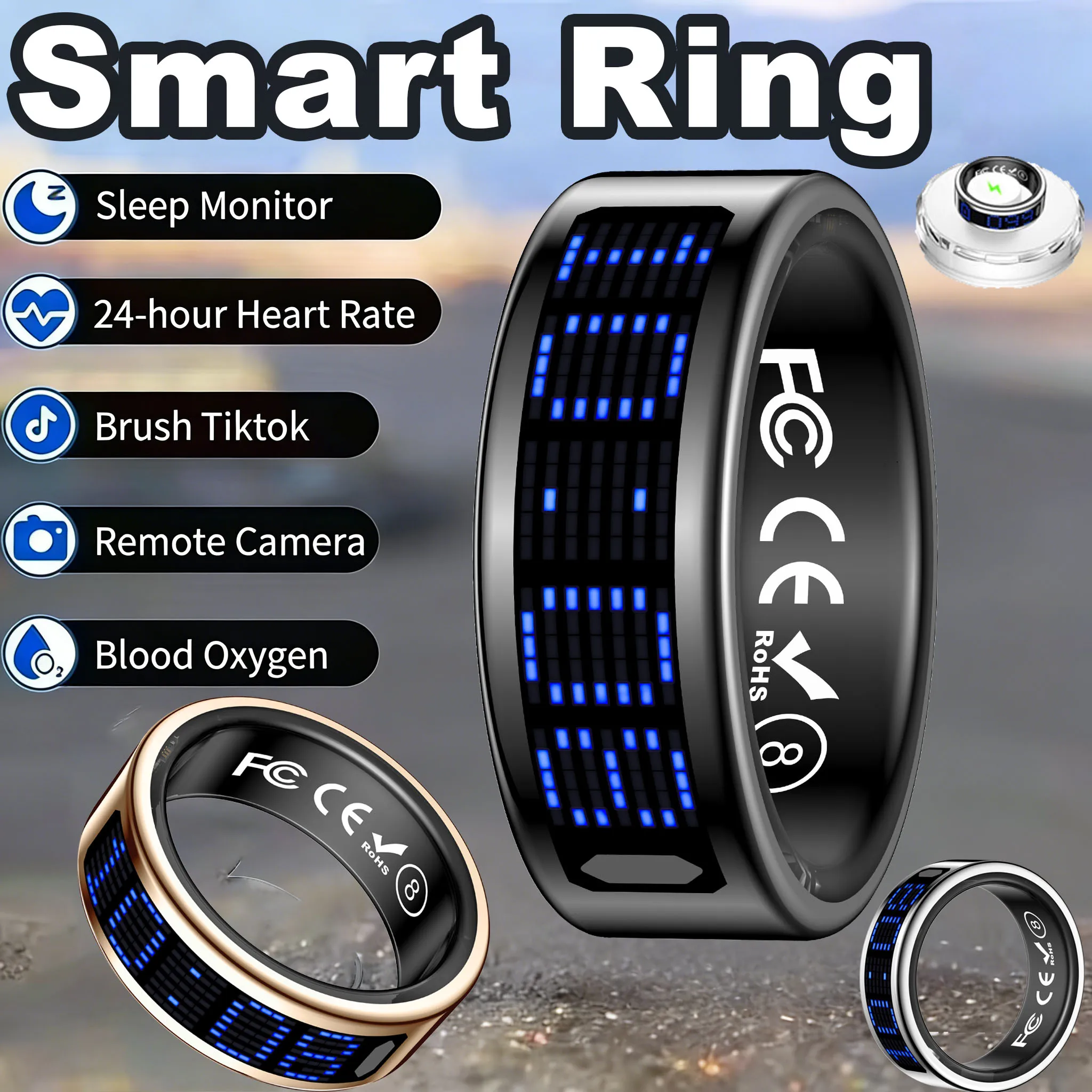 

Smart Ring Men Women IP68 WaterProof LED Display Screen Multi Sport Mode Heart Rate Blood Pressure Oxygen Monitoring Smartring