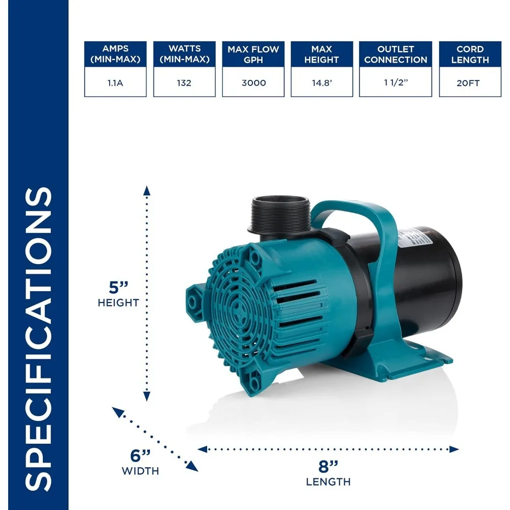 ترقية جديدة - مضخة دوامة موفرة للطاقة بقدرة 3000 جيجا بايت في الساعة للبرك والنافرات والشلالات والدورة الدموية - شحن مجاني #3