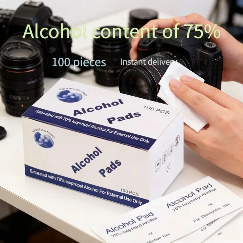 Disposable 75% alcohol cleaning wipes for camera lenses, 100pcs individually packaged non-woven fabric material cleaning without