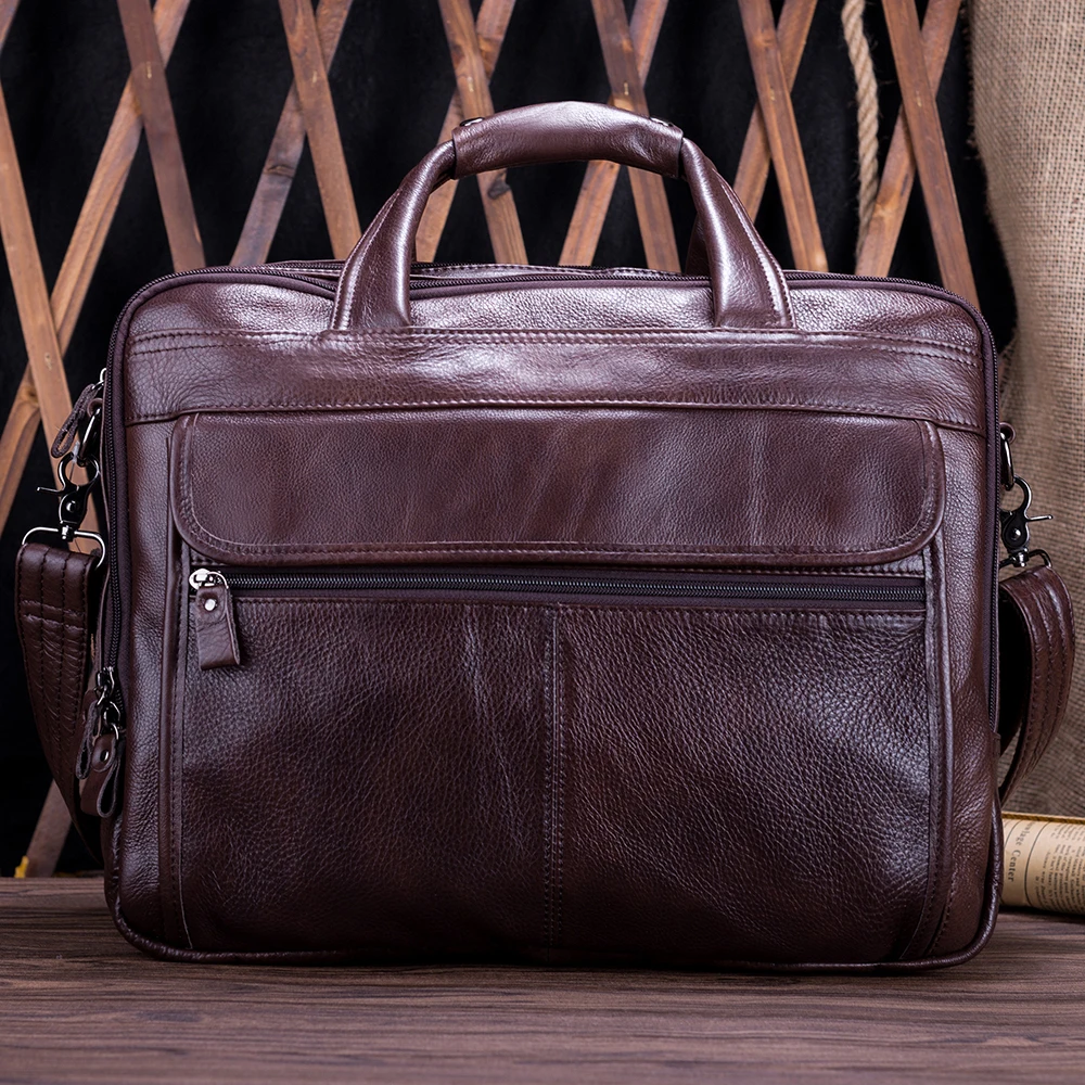 European and American Fashion Genuine Leather Briefcase Business Retro Men's Handbag 15.6-inch Genuine Leather Computer Case