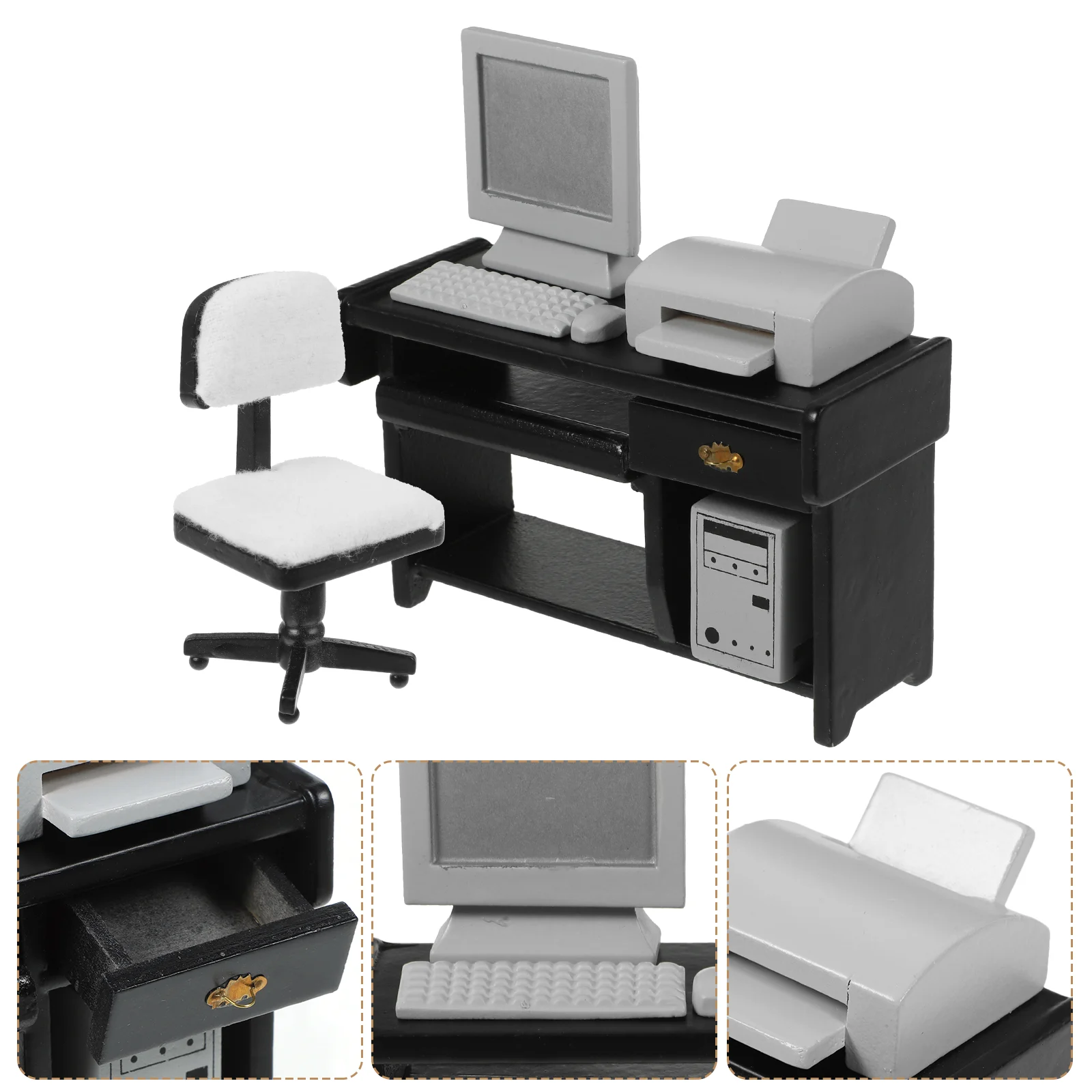 Mini Computers Office Scene Props Furniture Miniatures Accessories Toy for Crafts Decor Desk Black Dollhouse