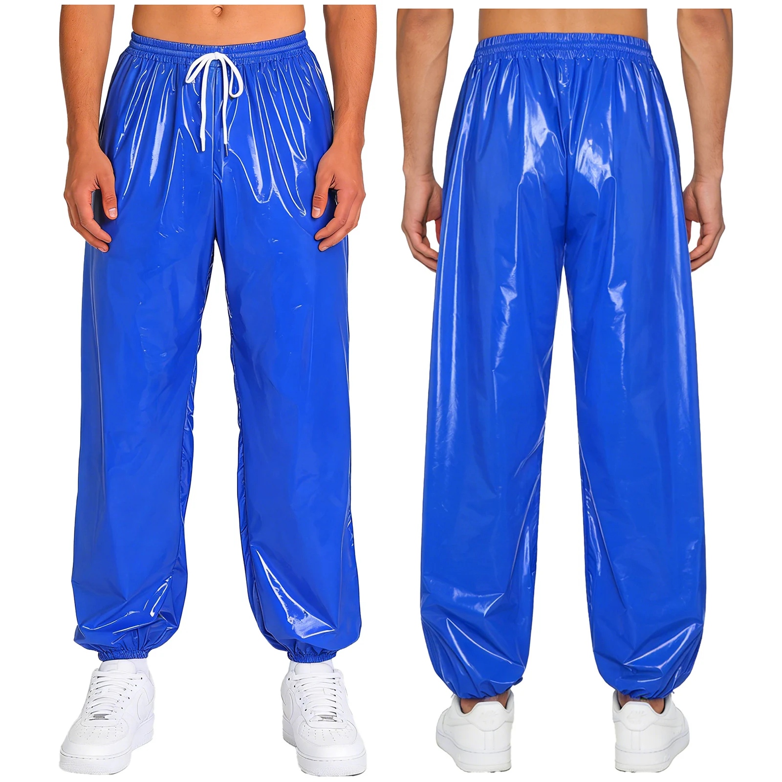 Pantalon de jogging imperméable pour homme, effet mouillé, avec cordon de serrage, taille élastique,