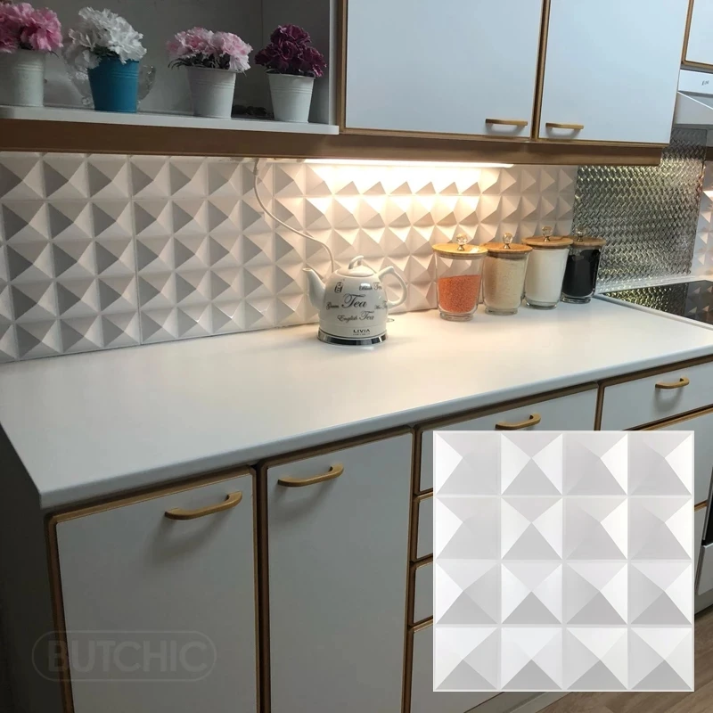 Panel Dinding 3D Geometris Renovasi Dinding Rumah 30Cm Non-perekat Stiker Dinding 3D Ubin Seni 3d Wallpaper Kamar Mandi Langit-langit