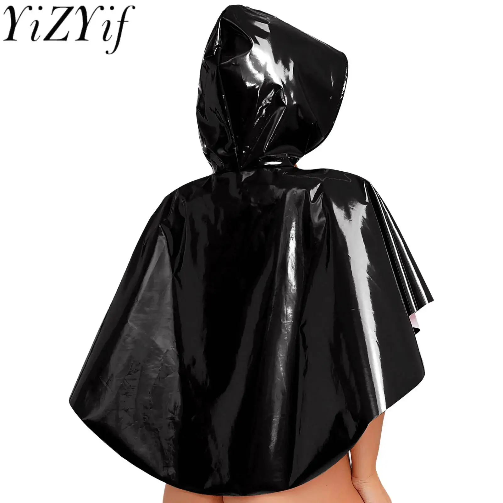 

Women's Hooded Cloak PU Leather Cape Cosplay Accessory Bolero Steampunk Gothic Cloak for Devil Masquerade Halloween Costumes