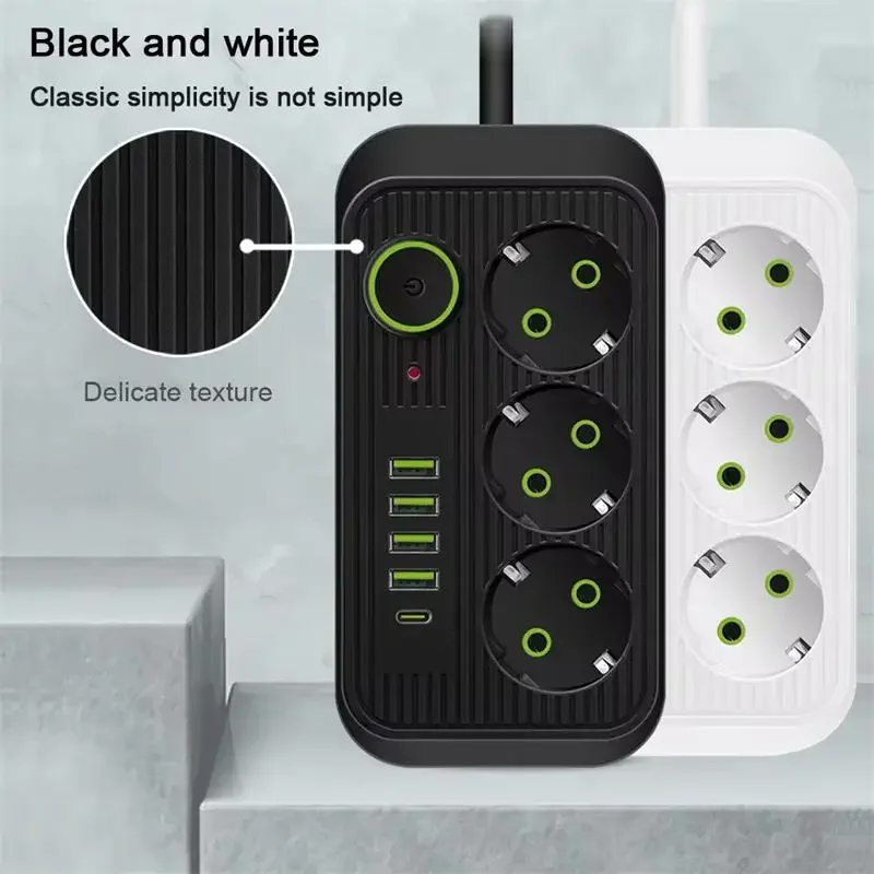 EU Plug AC Outlets Multitap Socket Extension Cord 5M Electrical Power Strip With USB Type C Fast Charging Network Filter Adapter