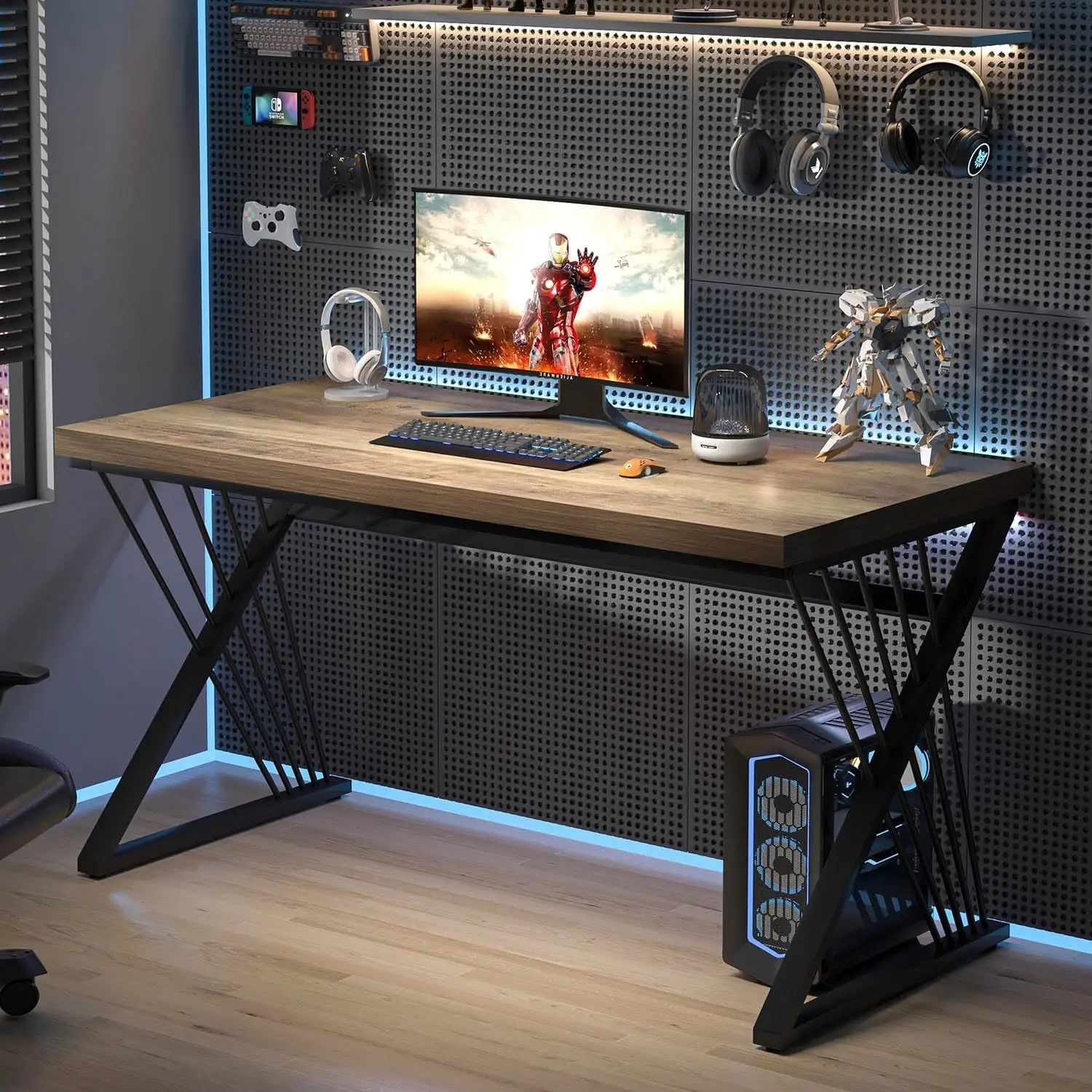 Computer Desk, Modern Home Office Desk, Industrial Wood and Metal Study Writing Work PC Table for Bedroom Living Room, 47 Inch