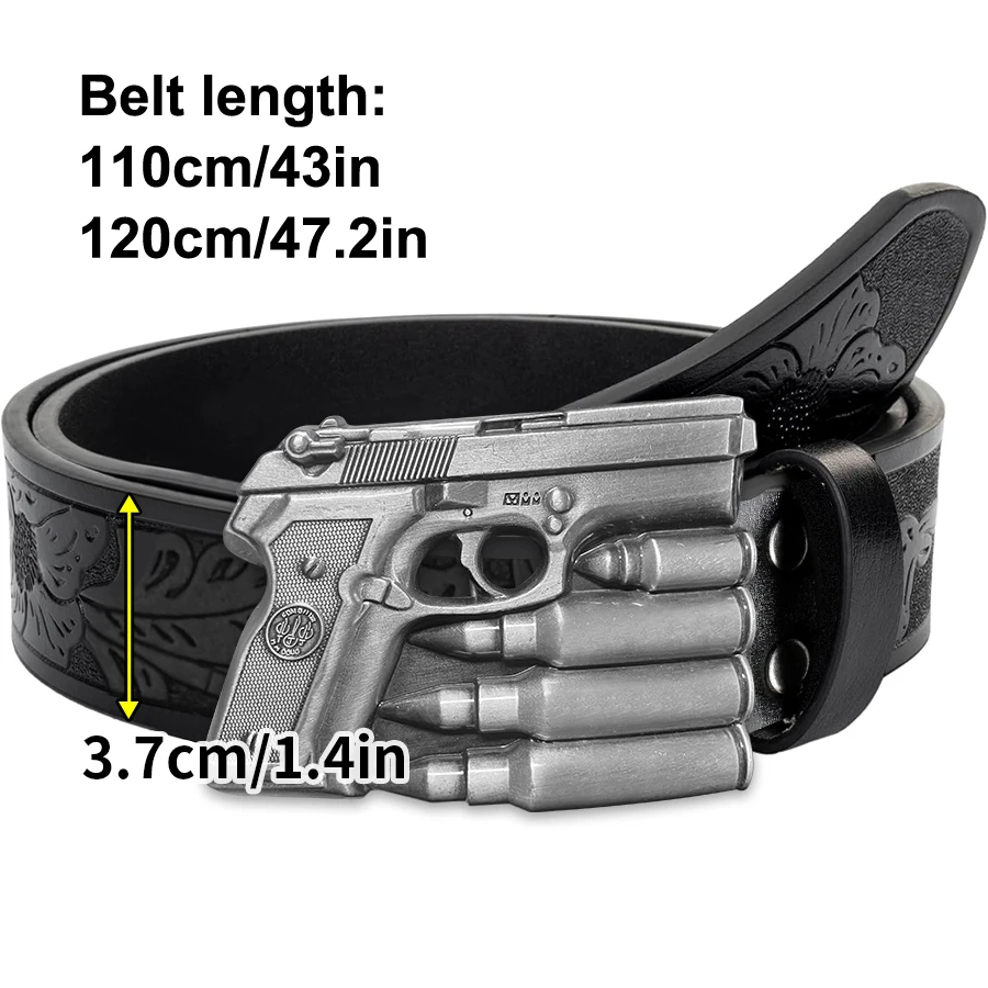Hochwertiger Retro-Gürtel im Pistolen-Bullet-Stil im westlichen Stil – Unisex-Gürtel mit unregelmäßigem Muster, geschnitzt, floraler, langer, gehörnter Kuhkopf, glatt, b – Detail 3